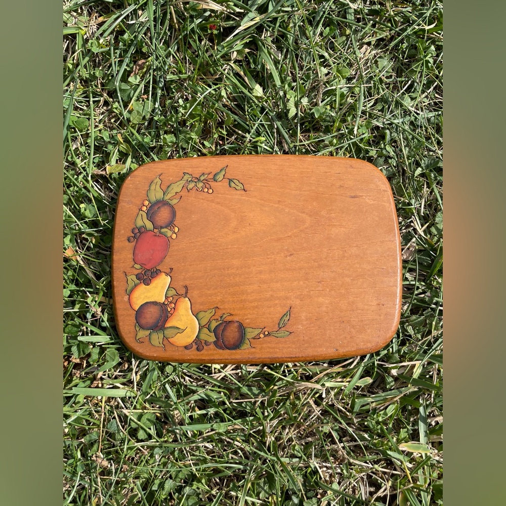 Vintage KS Lanam Wooden Tray with Fruit Design
